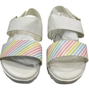 NIB Lucky Brand Kids White Sandals with Rainbow Straps 7